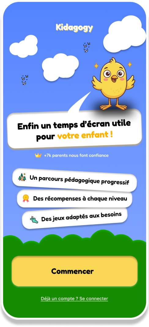 Écran d'accueil Kidagogy — Enfin un temps d'écran utile pour votre enfant