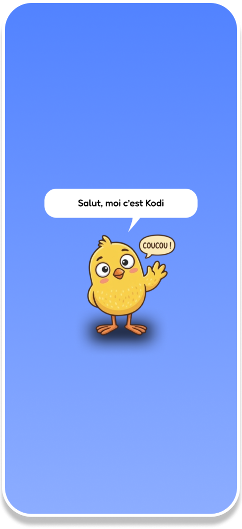 Écran de bienvenue Kidagogy — Salut, moi c'est Kodi